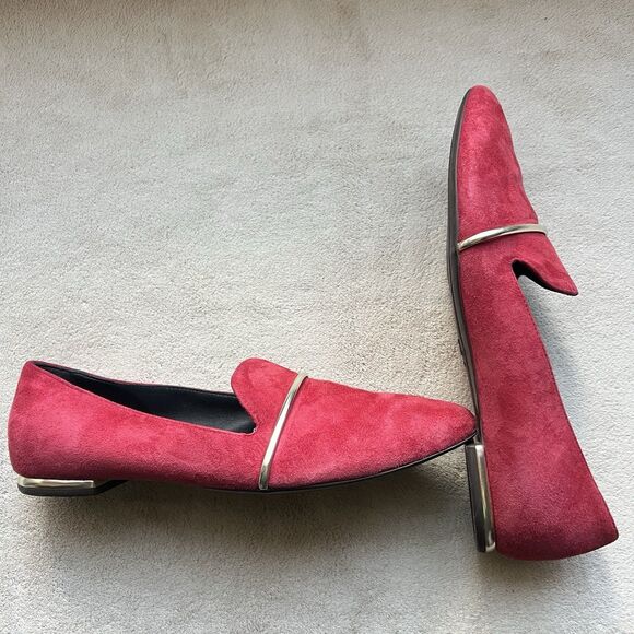 AGL Attilio Giusti Leombruni Red Suede Flat Loafers Women EU 36.5 US 6.5 Preppy - Picture 1 of 16